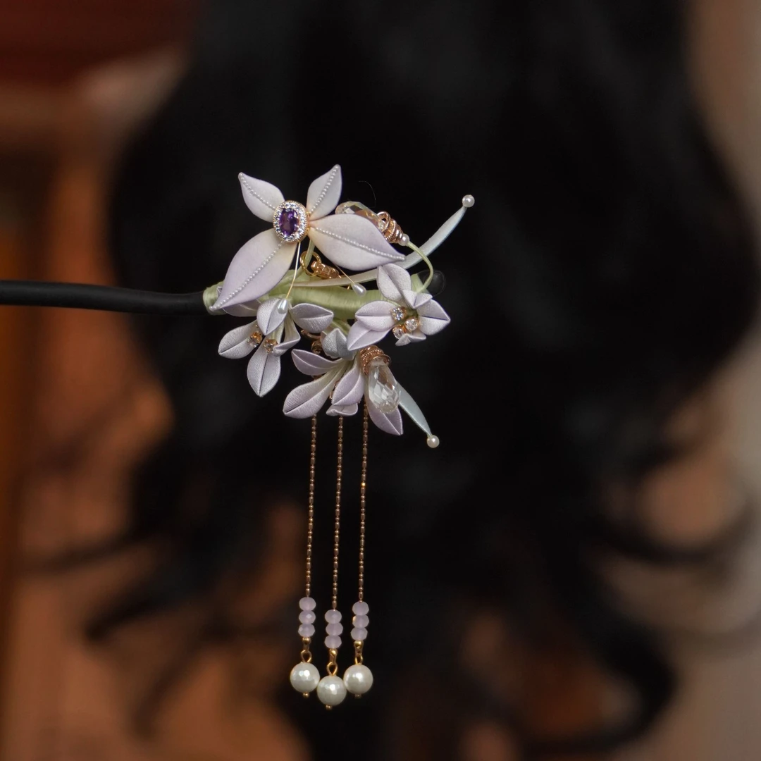 意大利高级丝线浅浅绒花非遗绿檀发簪南京绒花