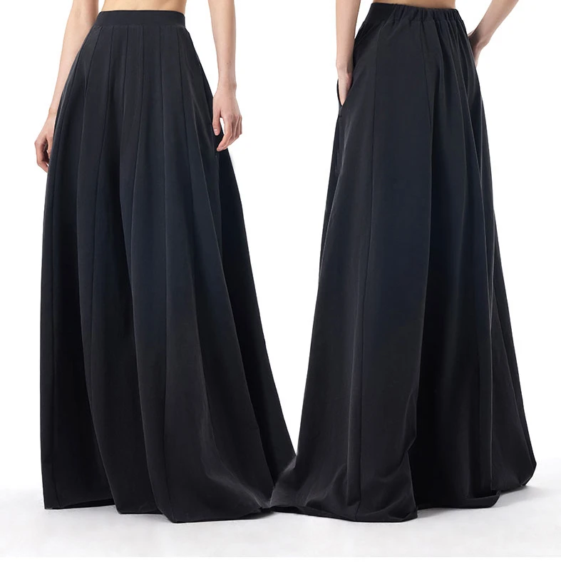黑色春秋装半身裙女垂感大摆长裙遮胯气质高腰长款a字裙子