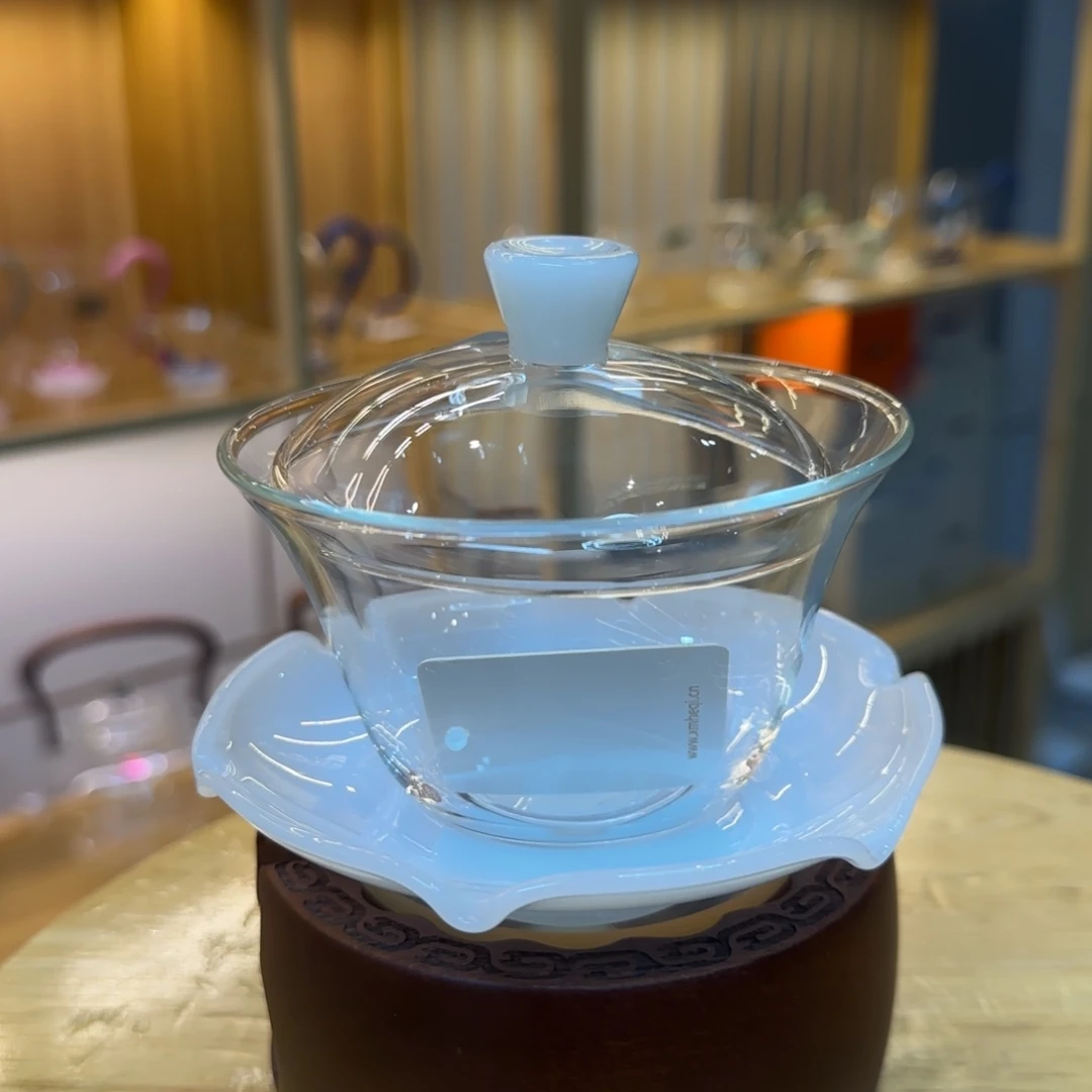 禾器荷叶盖碗白玉色