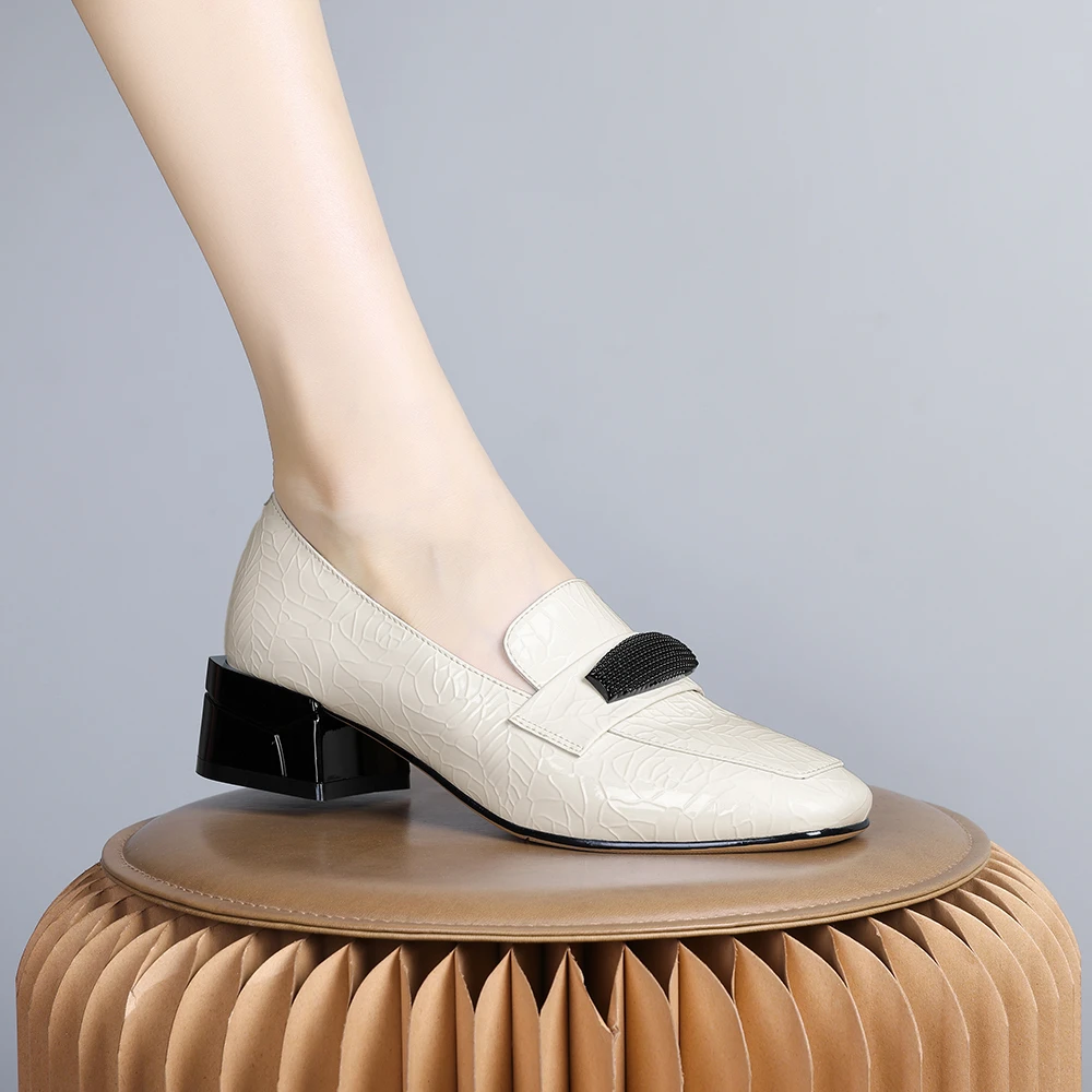 2025年新款欧美优雅乐福鞋粗跟轻便一脚蹬百搭舒适低跟单鞋女0106