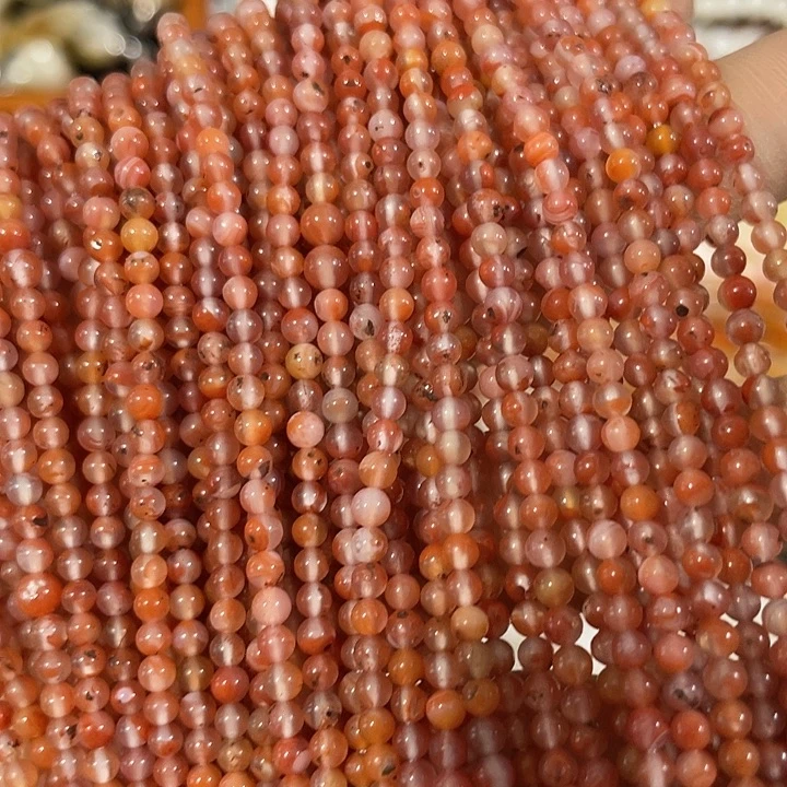 合金玛瑙/玉髓珠宝半成品2条3mm飘花南红圆珠