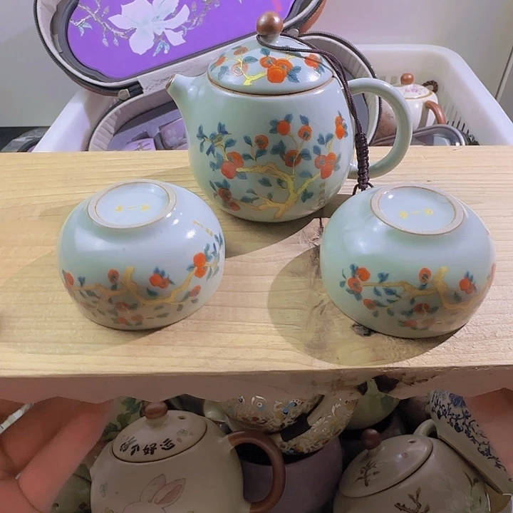 颜瓷茶器直播链接天青柿柿如意龙蛋一壶两杯