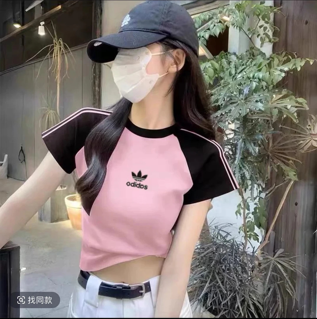 【商场撤柜】Jennie同款短袖 女生刺绣运动风短版修身T