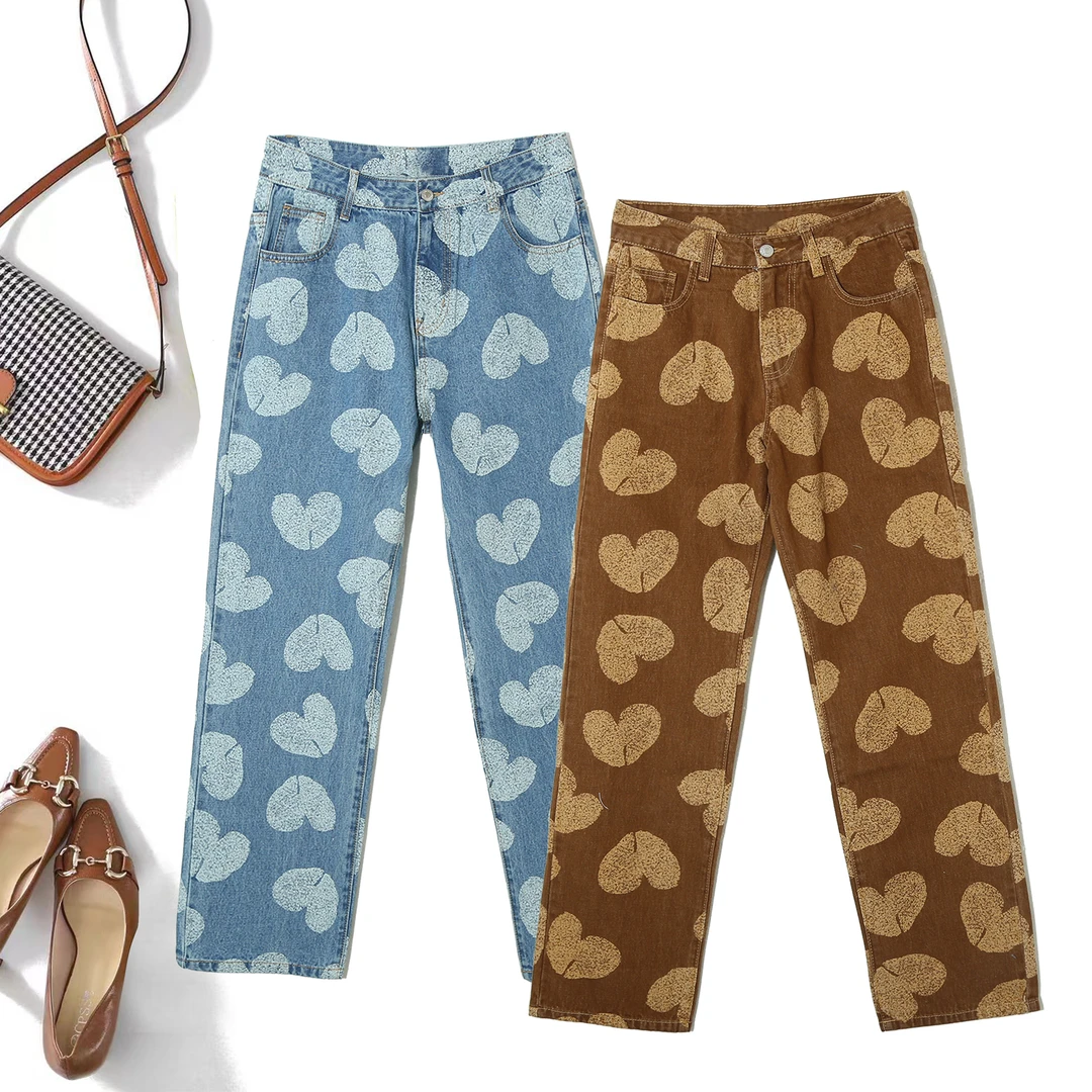 女时尚舒适复古休闲百搭直筒做旧水洗牛仔裤休闲春秋潮裤P-2G320