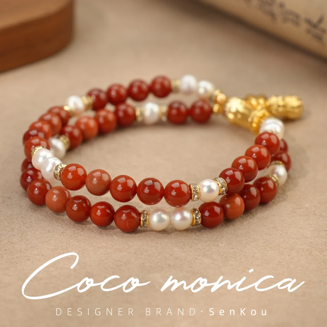 【小霞珠宝】珍珠双层花生玛瑙无核珍珠手链手工气质时尚AD771