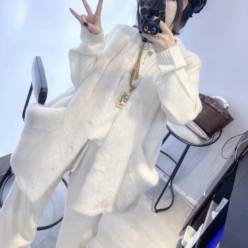 2025年 进口紫标级水貂皮草女马甲貂皮外套女V领宽松