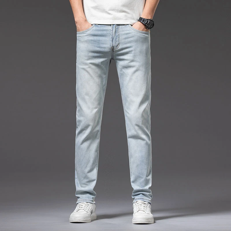 6025夏季牛仔裤男款薄款弹力潮流修身小直筒男士休闲百搭长裤子