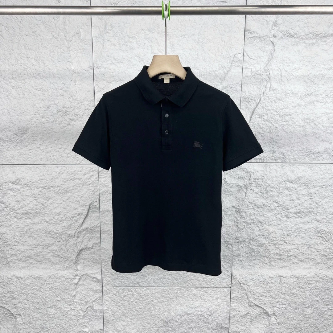 99新 BURBERRY/博柏利 XS码/黑色战马刺绣logo翻领短袖/15081993