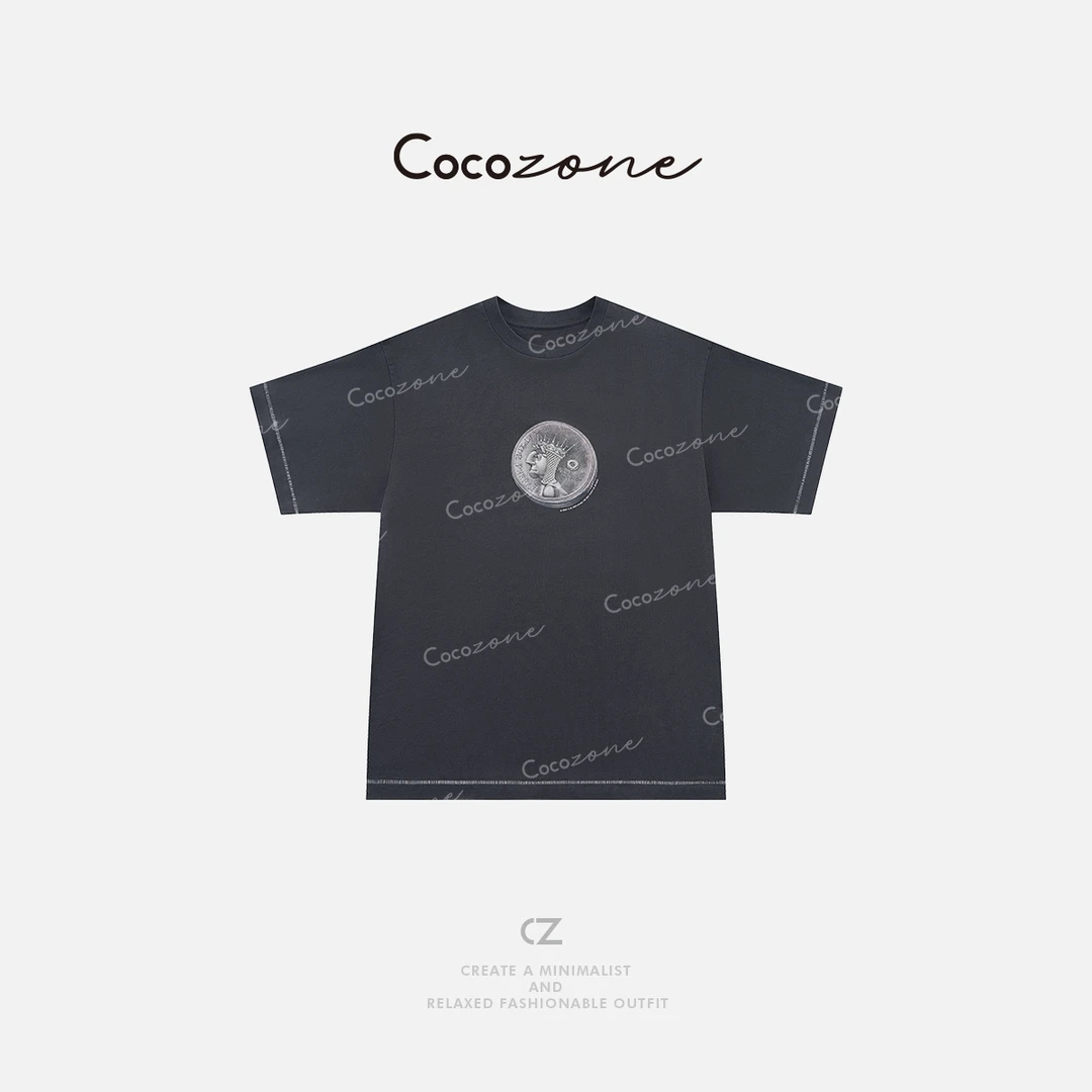 COCO ZONE 刘一一 【100棉】复古印花透气撞色短袖CD2A0939