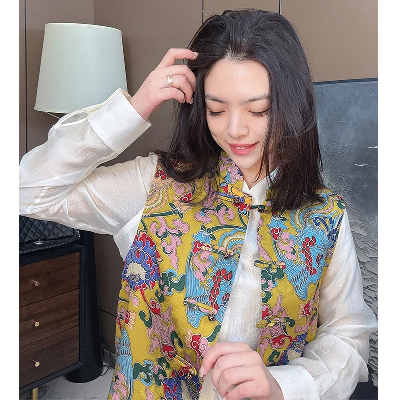 美美国风2025新款小众设计款彩织提花时尚复古气质新中式马夹6786