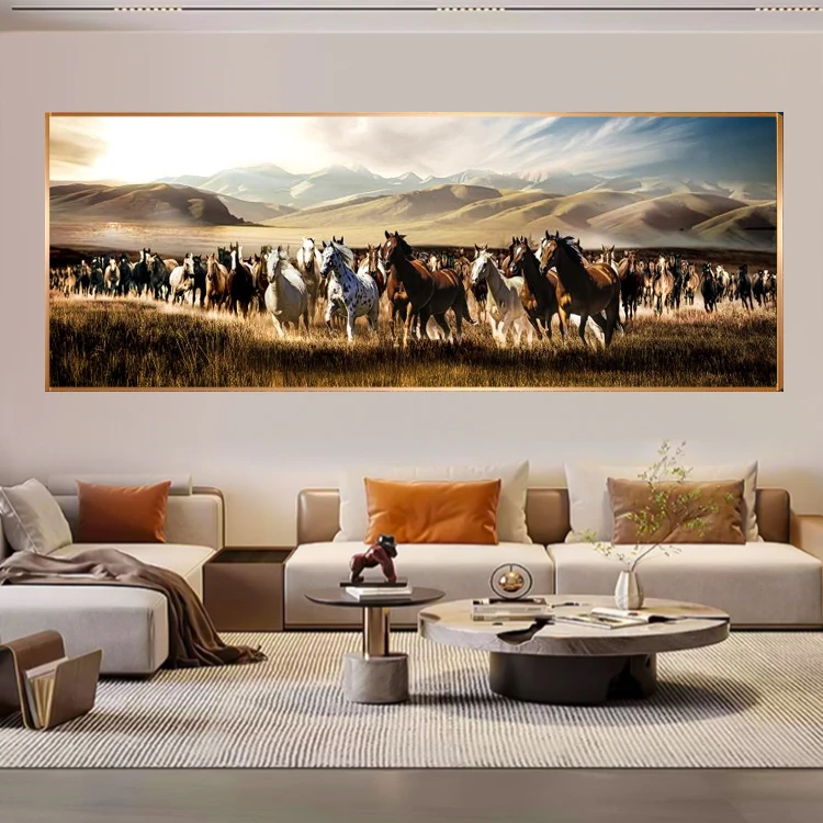 万马奔腾办公室挂画马到成功客厅背景墙用品装饰画镶钻晶瓷画挂画