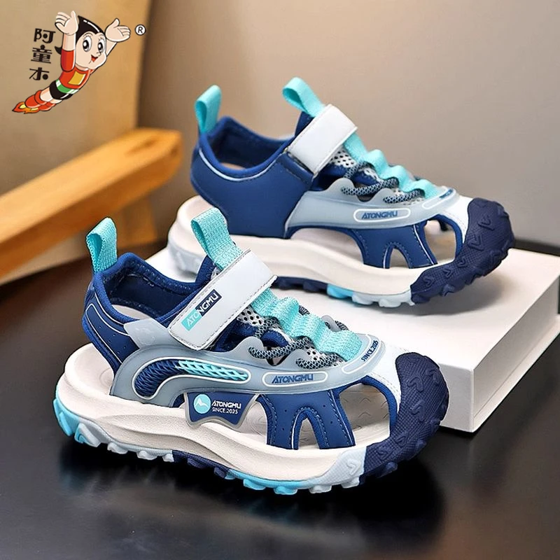 阿童木男童凉鞋2025新款夏季儿童网面运动凉拖大童包头防滑沙滩网