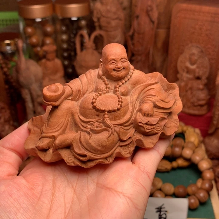 檀香木把件老山檀弥勒元宝