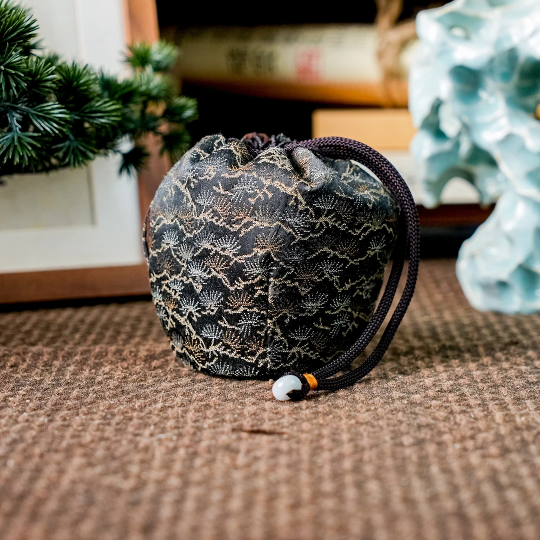 【慢蓝】松羽黑色小号织锦仕覆单杯袋 MLS367