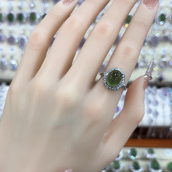 蛇纹石玉银S925镶嵌戒指