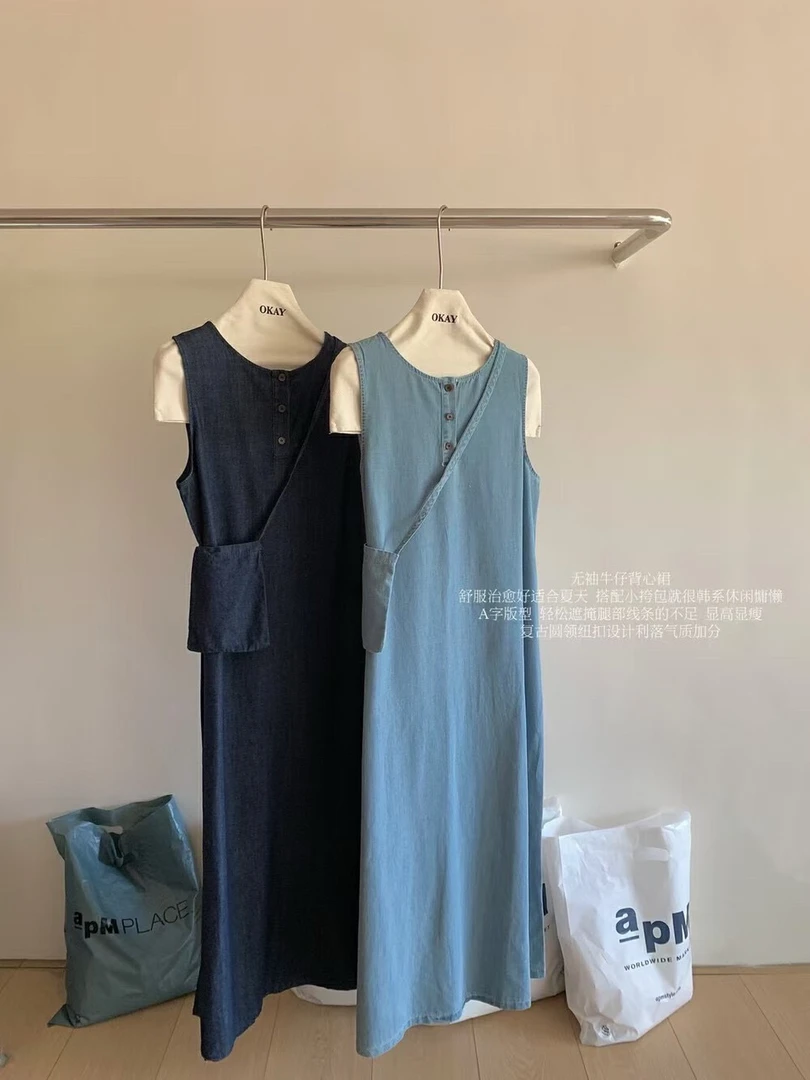 韩版复古牛仔背心连衣裙无袖设计显瘦百搭春夏新款