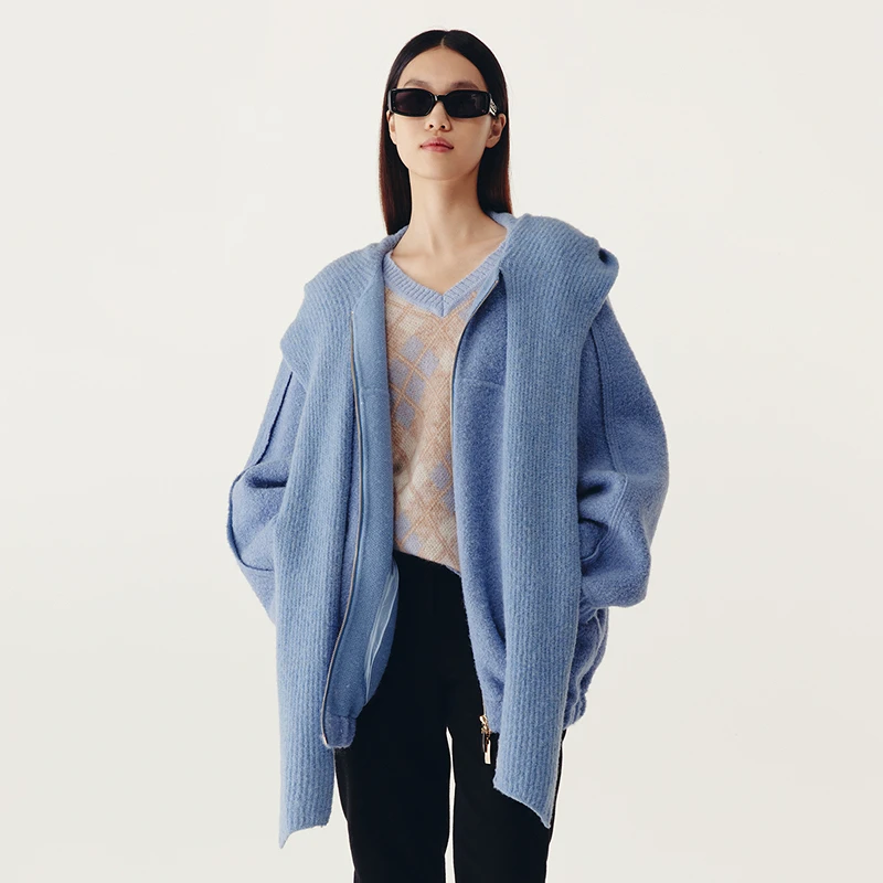 HPLY荷比俪新款女连帽防风保暖毛圈宽松大衣HYC45500461