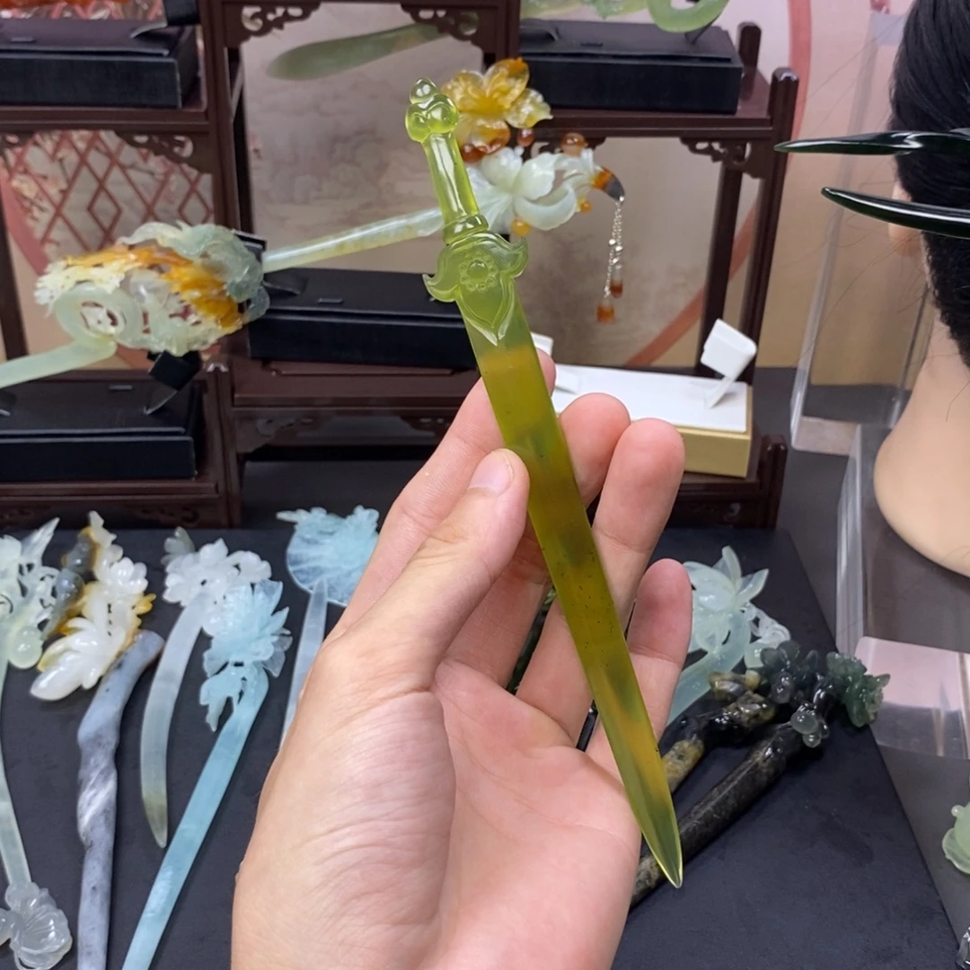 合金蛇纹石玉发饰
