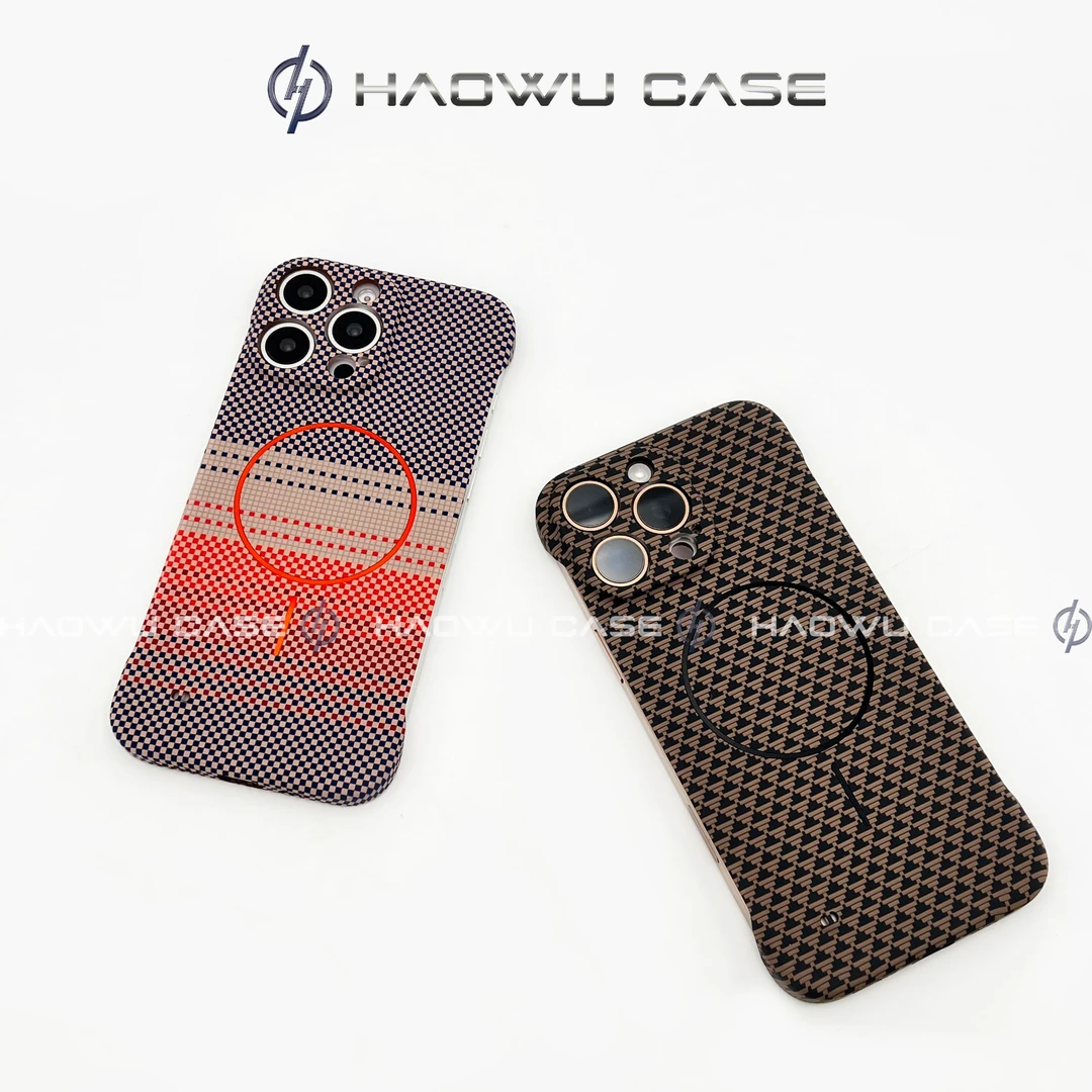 适用苹果16proMax碳纤维纹15无边框磁吸iPhone14超薄防摔手机壳