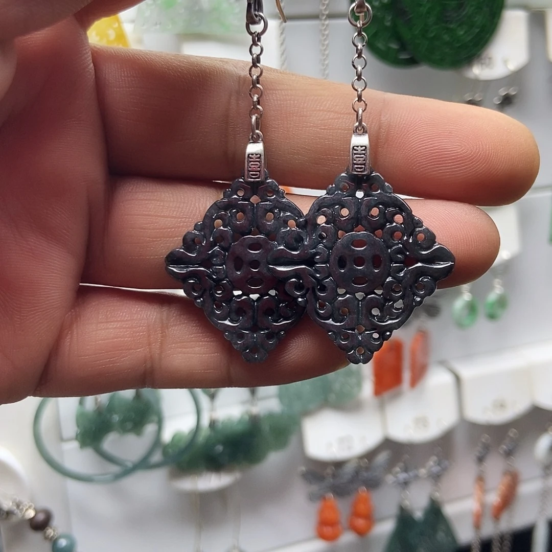 翡翠银S925镶嵌耳饰品质珠宝