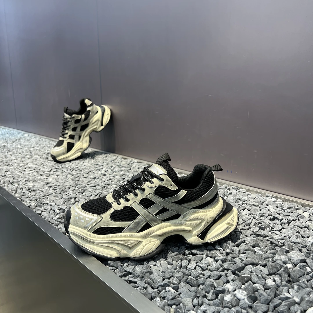 2025广州秋季新款休闲百搭ins潮流男士透气网面厚底增高老爹鞋