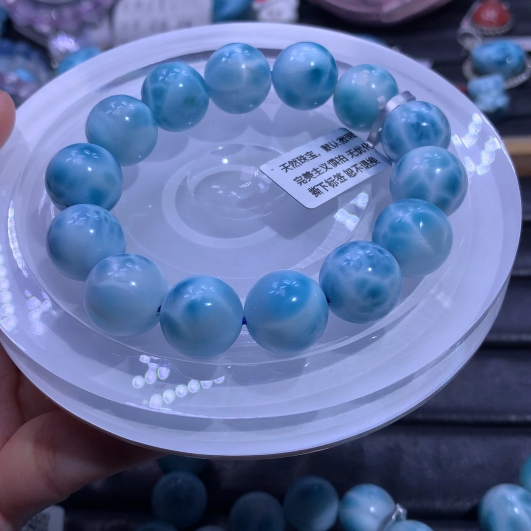 针钠钙石（海纹石）未镶嵌手链14m手串05501色差略异