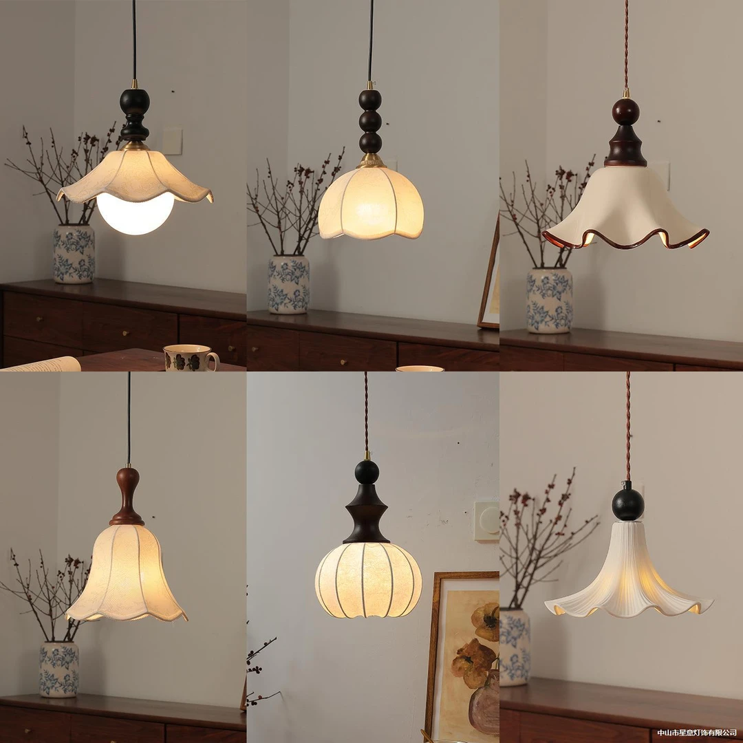 南洋复古风卧室床头灯小吊灯原木美式中古北欧餐厅餐桌吧台吊线灯