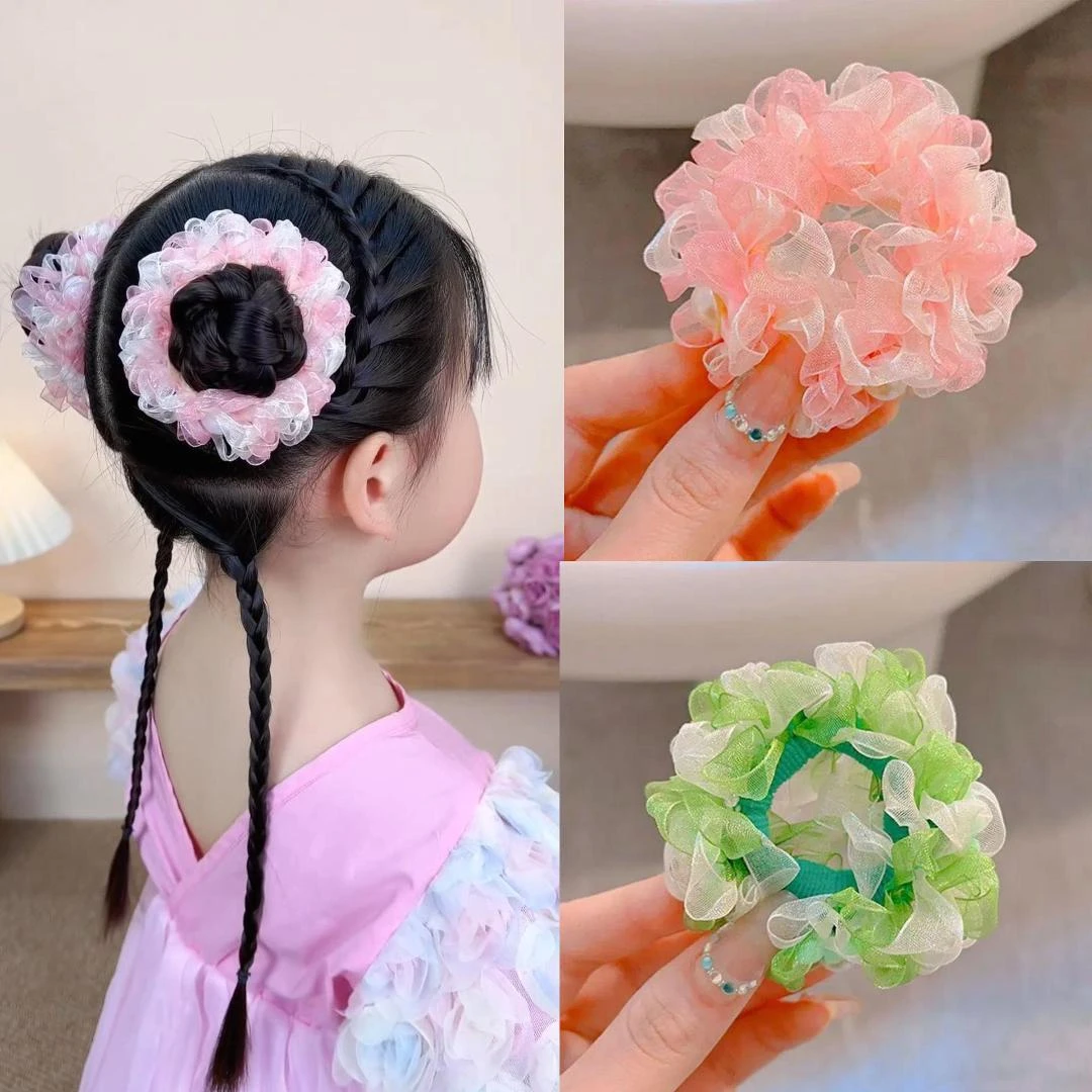 儿童头绳甜美大肠发圈女童网纱发绳公主高弹力不伤发皮筋女孩彩色