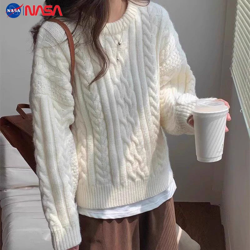 NASAOVER秋冬新款韩系简约显瘦圆领常规厚款毛针织衫百搭时尚毛衣