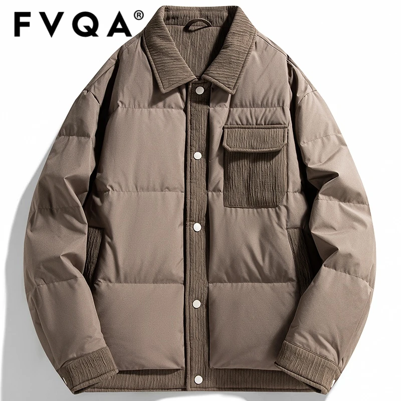 FVQA美式休闲羽绒服男士冬季新款90白鸭绒轻薄保暖翻领面包服外套