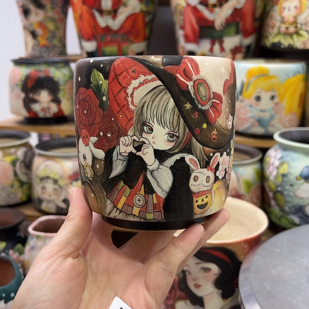 景德镇炫彩手绘口9.5高10.5