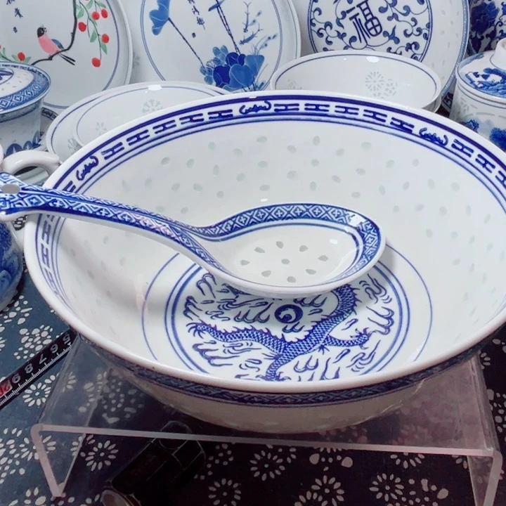 青花玲珑9寸汤碗龙纹