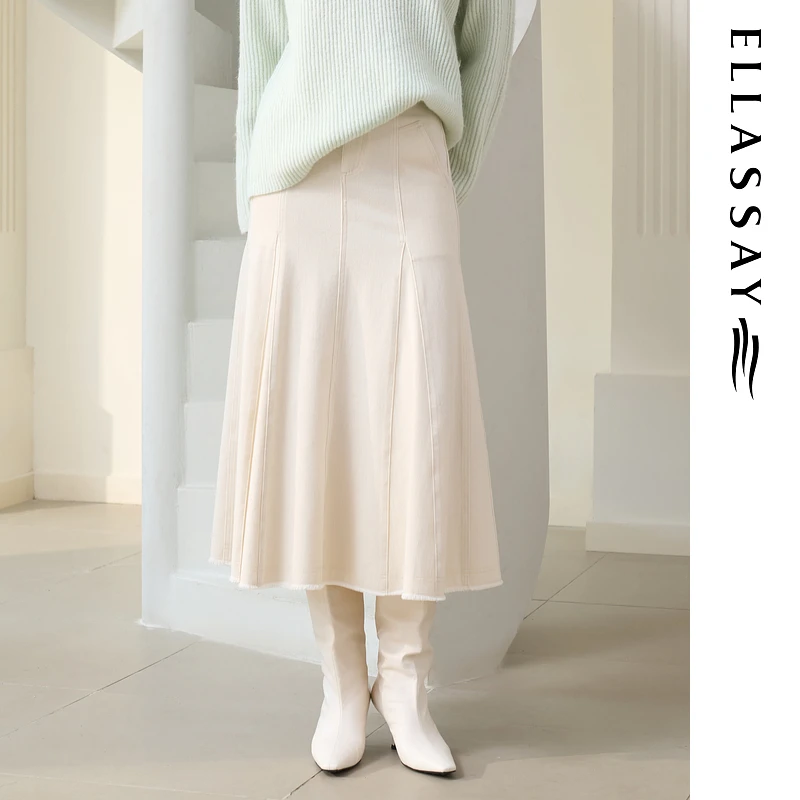 ELLASSAY歌力思2025秋季新款棉放量裙摆高腰半身裙女EWD363N00300