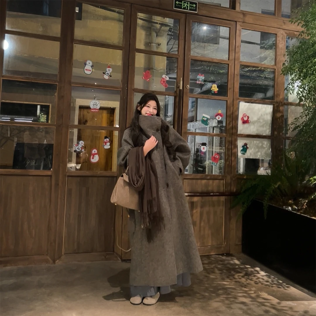 【陈千千专属】【本命大衣】插肩袖立领羊毛大衣双面尼超长款外套8211