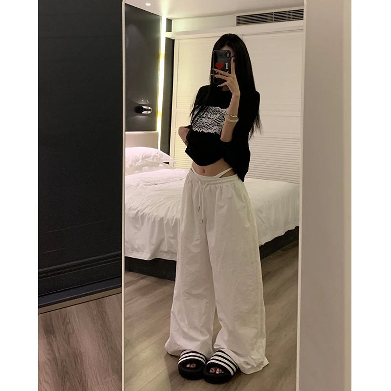 Two Million/松弛印花宽松短袖T恤+假两件腰头拼接拖地阔腿裤