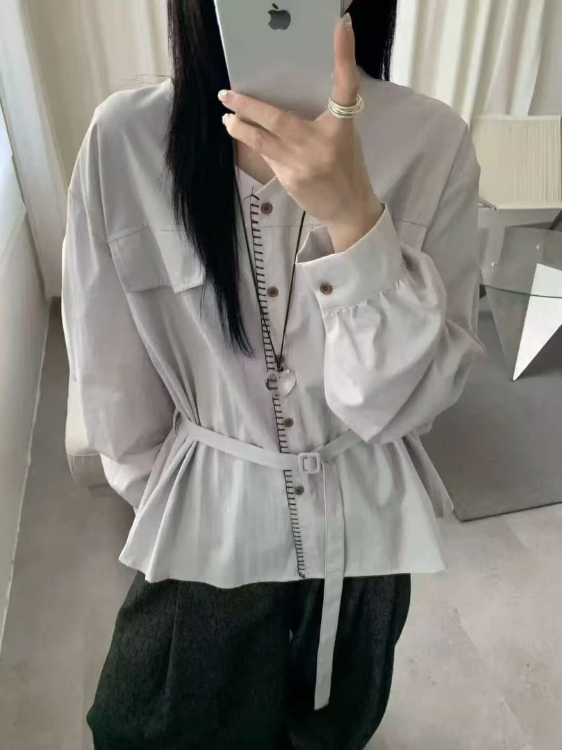 Datou·5203休闲精致气质大女主风小衫(配腰绳)