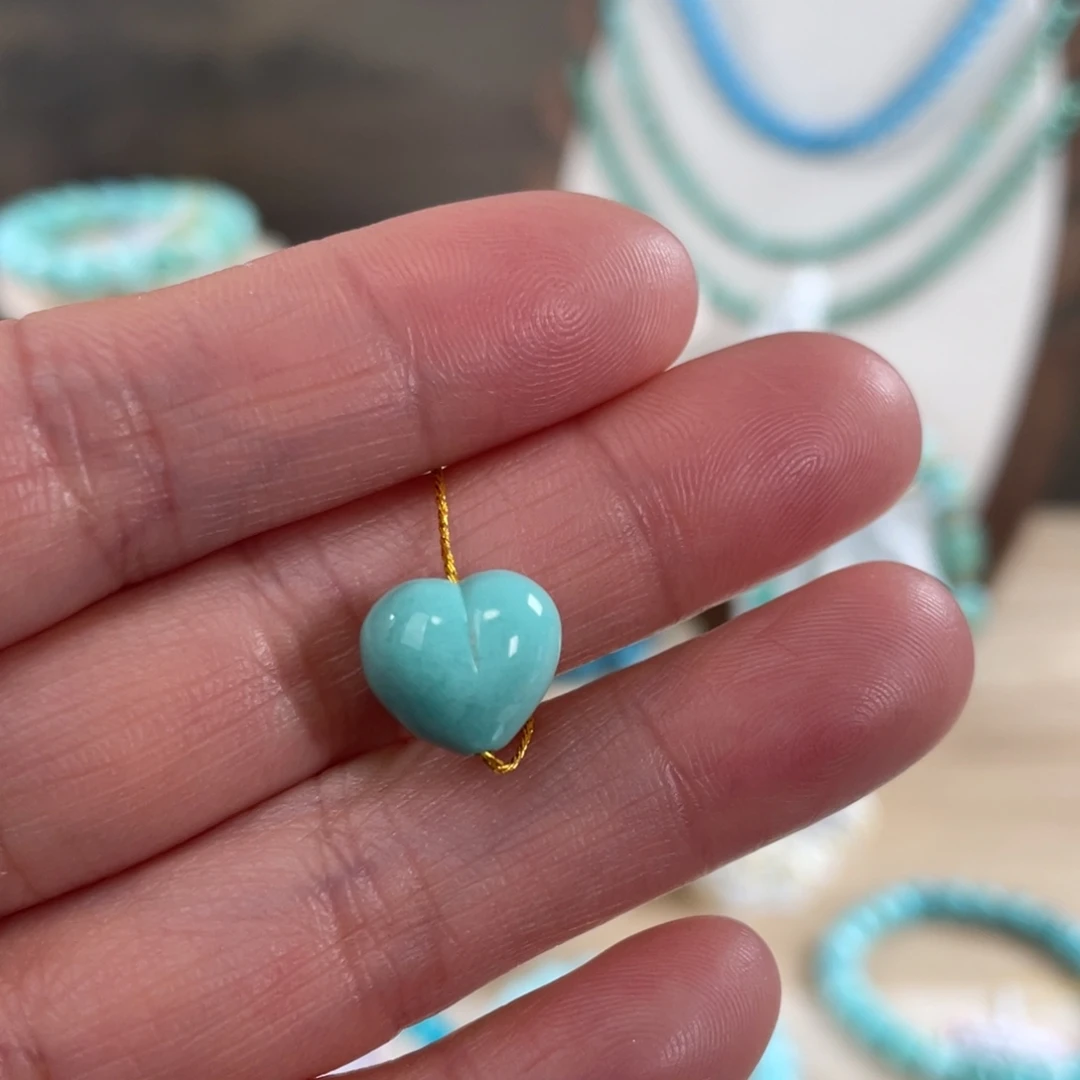 绿松石未镶嵌套链12+瓷釉级爱心屁桃