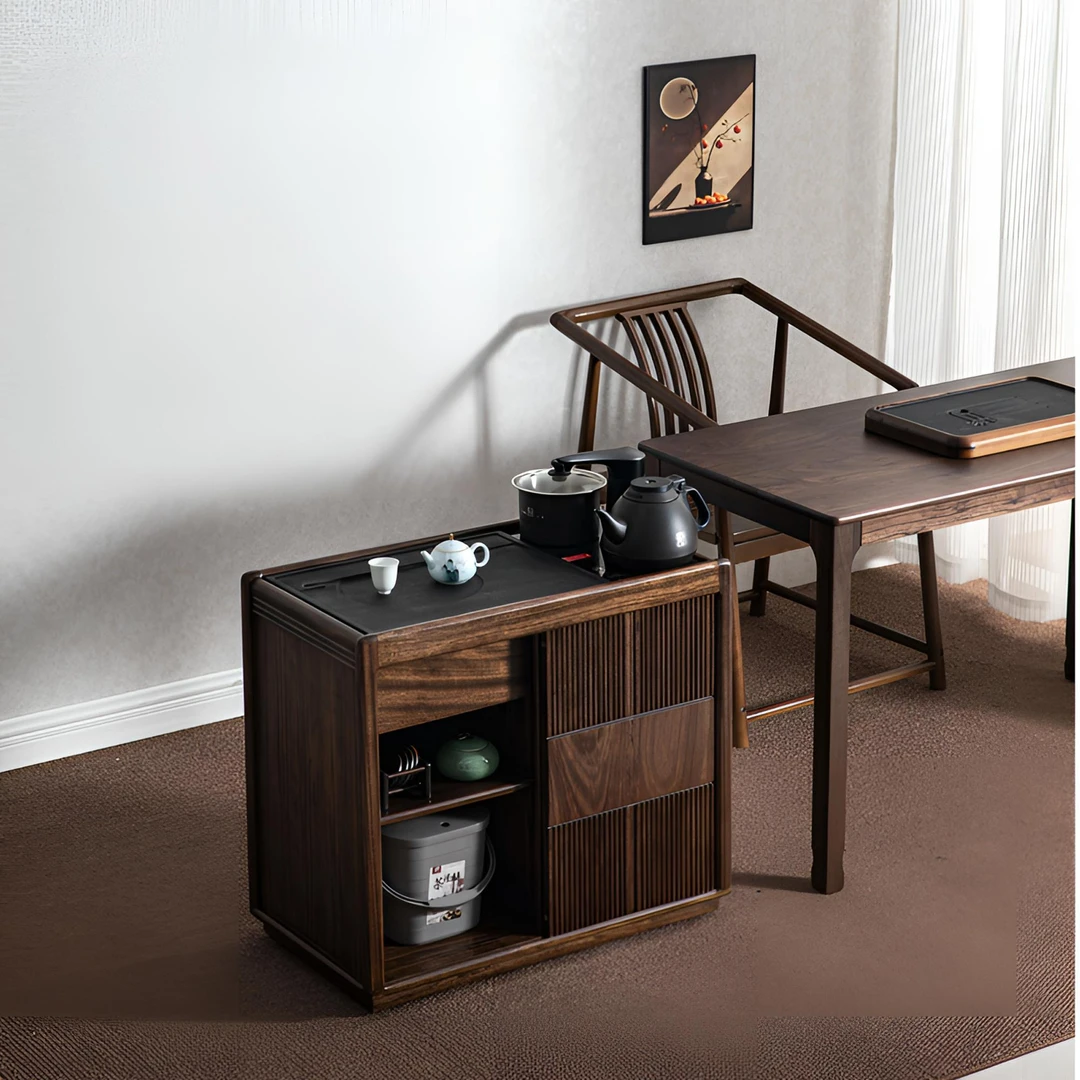实木家用客厅可移动高端茶柜乌金木办公室茶桌边柜茶台烧水壶一体
