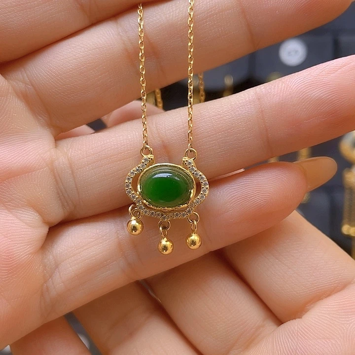 颈饰银S925镀金镶嵌和田玉