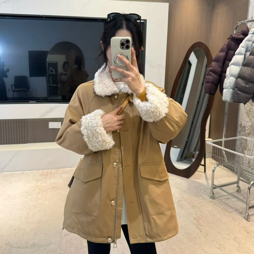 宿慕SUMU 毛毛拼接翻领95白鸭绒羽绒服10-19冬季新款羽绒外套9017