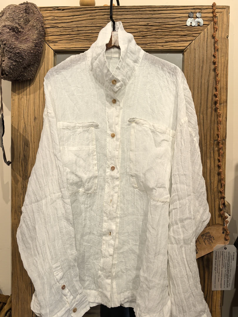 小众风亚麻白色衬衣
