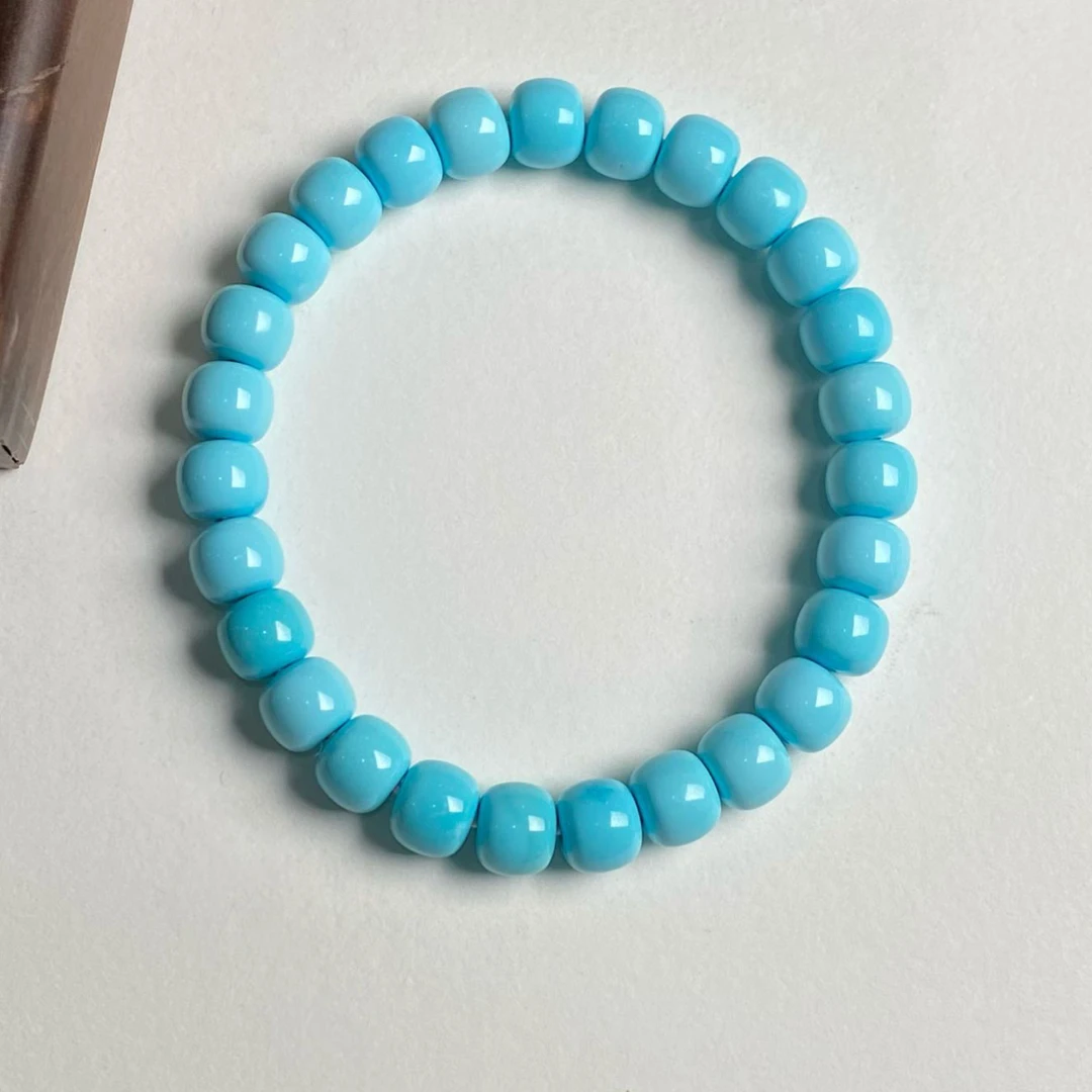 原矿绿松石高瓷蓝手串。尺寸8mm。重19.2g