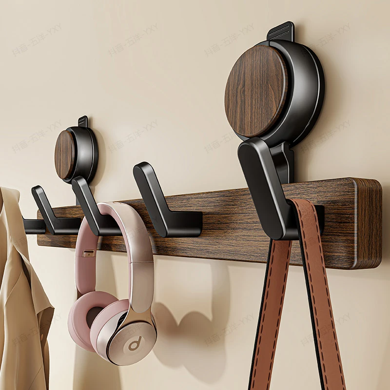 陶市胡桃木吸盘门后挂钩粘钩挂衣架免打孔强力承重壁入户门置物架
