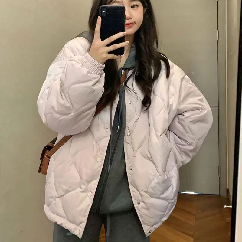 棉服加厚2024冬季新款韩系菱格棉衣宽松小个子棉袄秋冬款外套