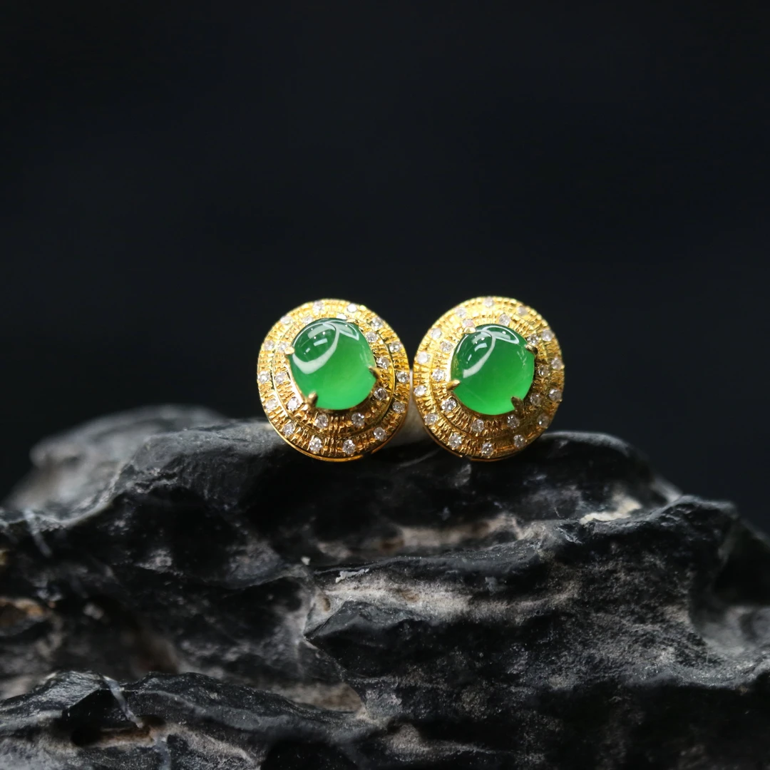 12天然缅甸翡翠A货18k耳饰/400274/上海嘉禾拍卖