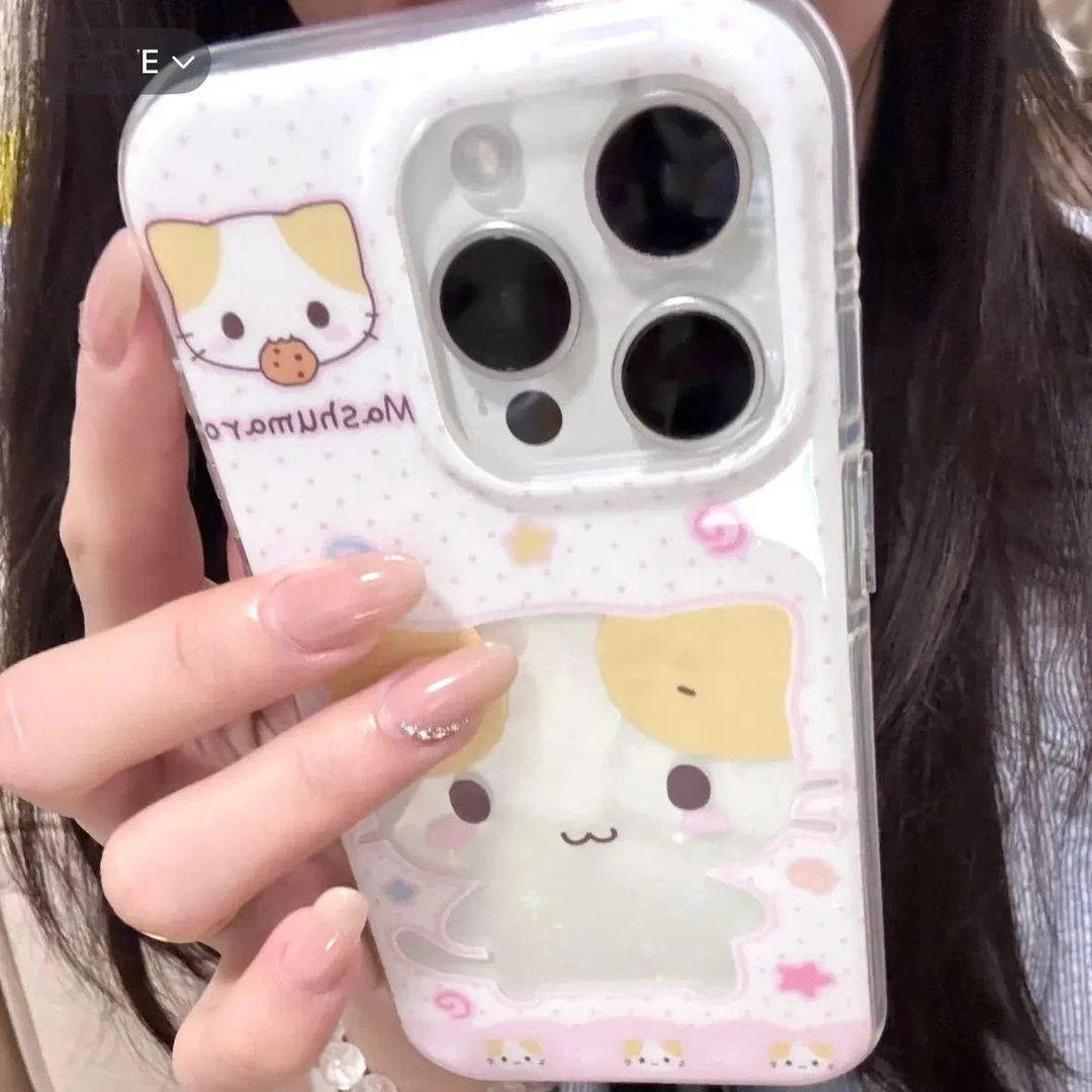 BANCA镂空棉花糖猫适用iPhone16高透手机壳华为vivo小米15oppo套