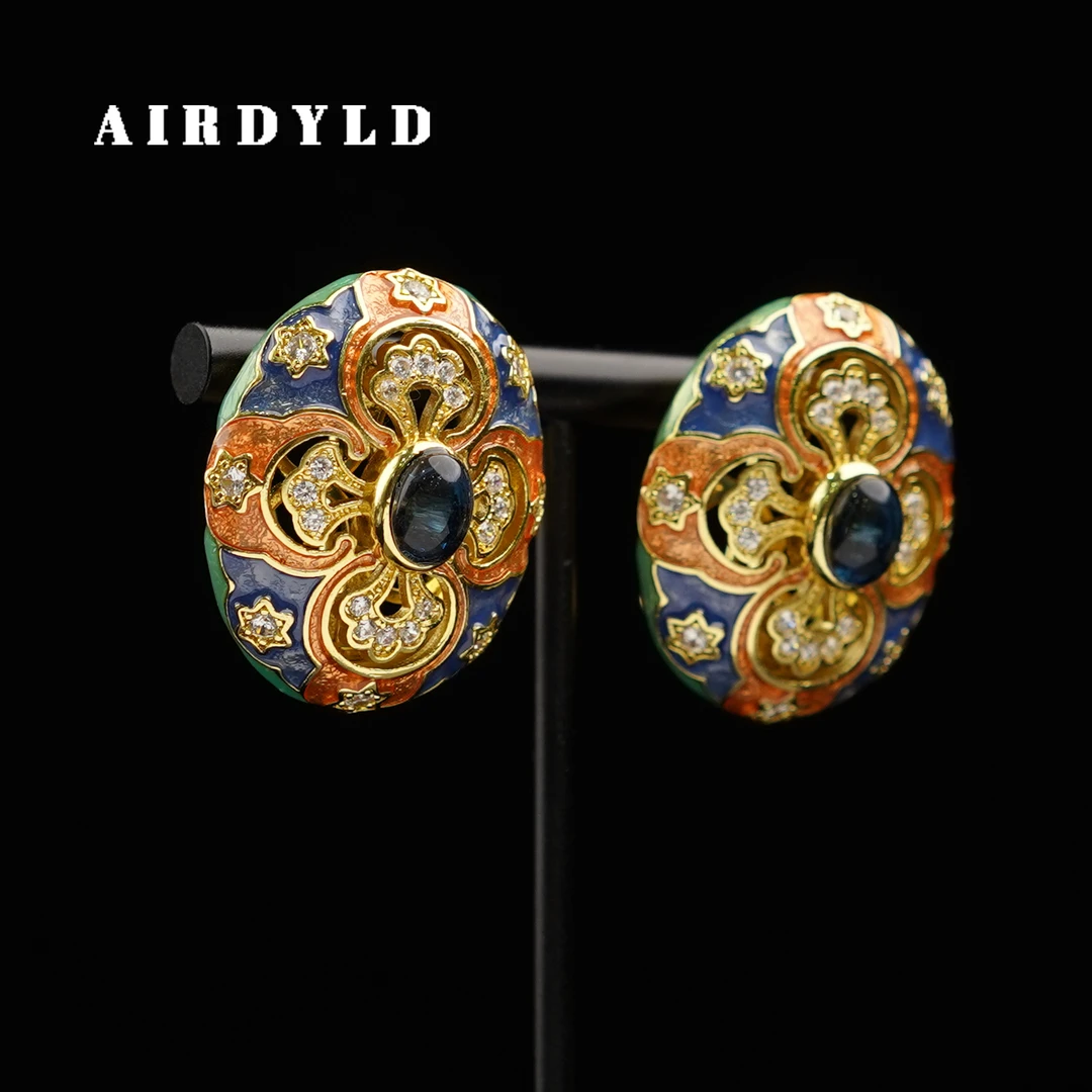 黄铜珐琅耳饰 【星盾耳钉】复古中古镶嵌彩色古法宫廷风耳钉