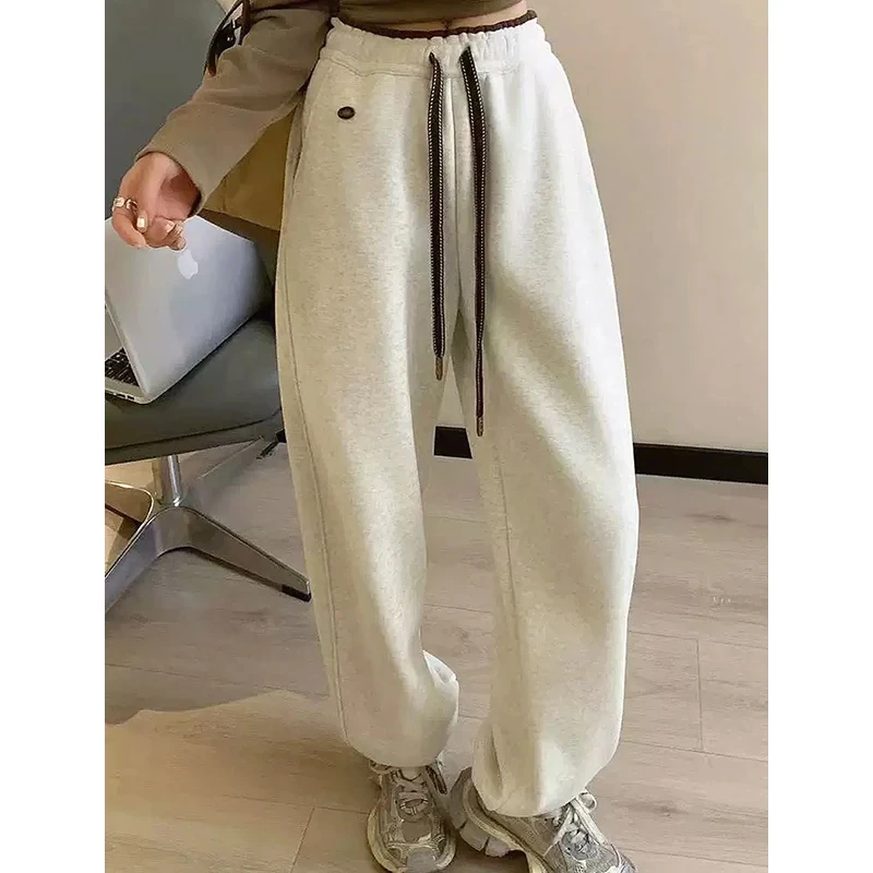 2025春款韩系雪地束脚裤阔腿宽松垂感宽松双色腰休闲裤时尚显瘦01
