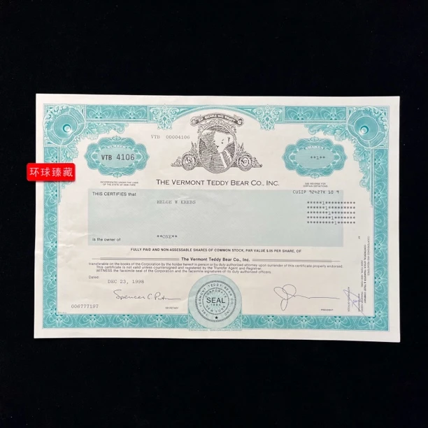 泰迪熊玩具公司股票，原版美钞厂雕板凹印防伪印刷