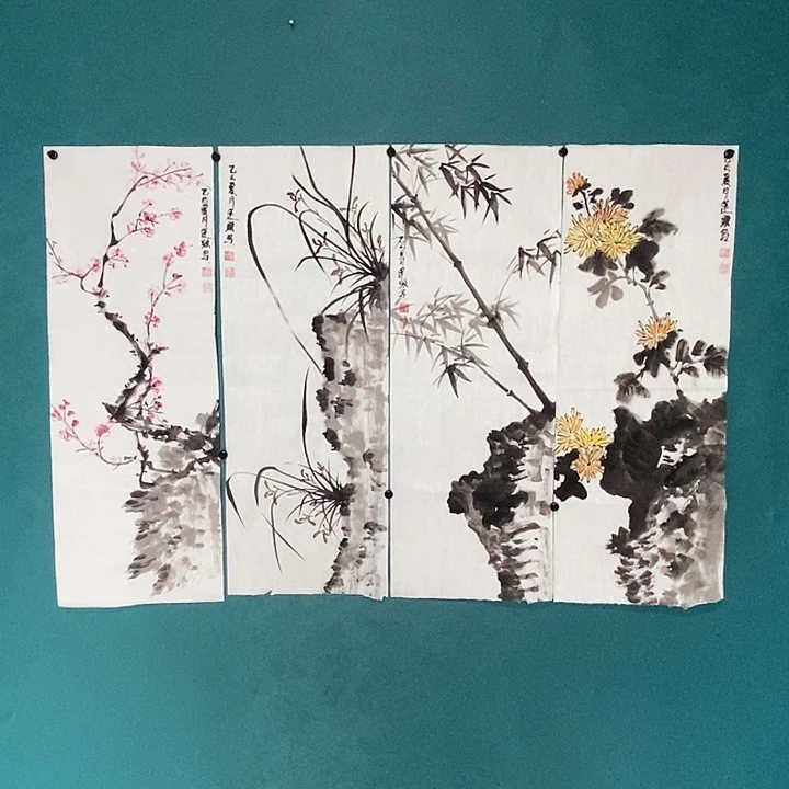 国画孙运显老师手绘四条屏